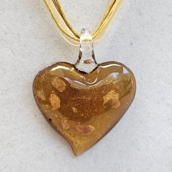 SET! Bronze Blown Glass Heart Pendant with Pearl and Beaded Bracelets - Picture 7 of 15